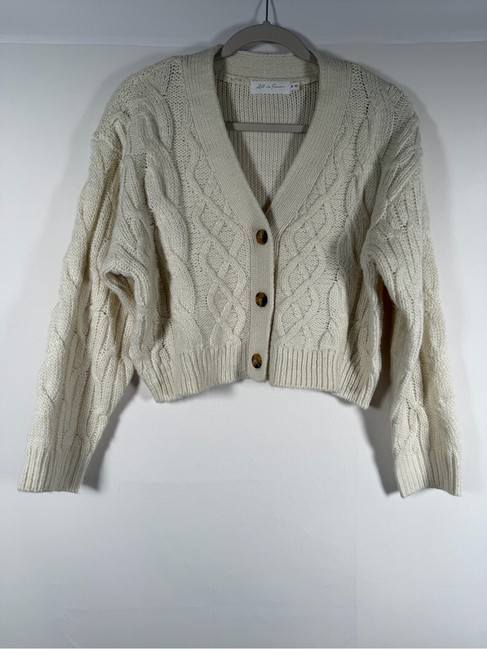 Cream Cable Knit Cropped Cardigan Fisherman, Coastal, Preppy, Old Money